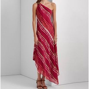 Ralph Lauren Striped One-Shoulder Crinkle Georgette Dress (NWT)